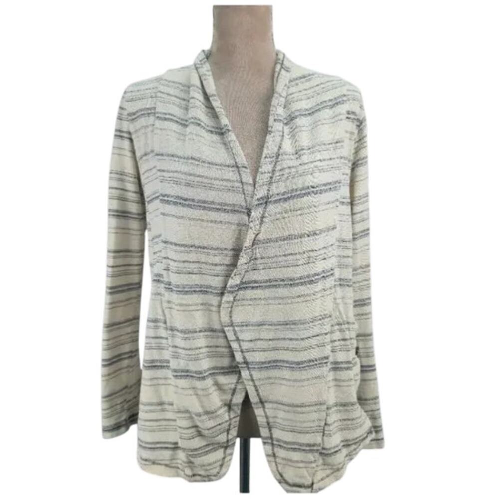 Anthropologie Saturday Sunday Wide Ruled Blazer Open Front Striped Cream Blue S